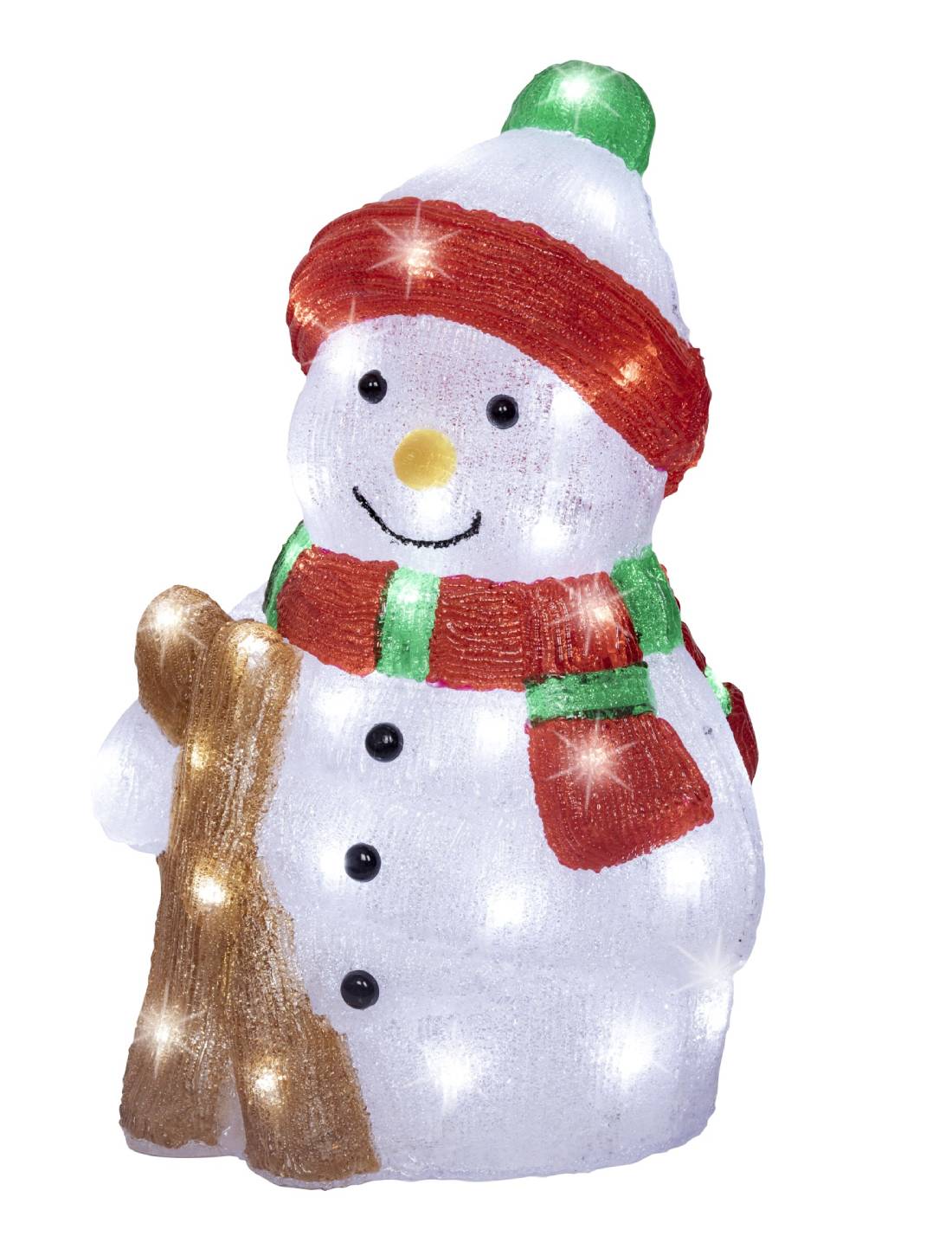 Addobbo Di Natale Luminoso Pupazzo Di Neve Con Sci 50 LED 38cm