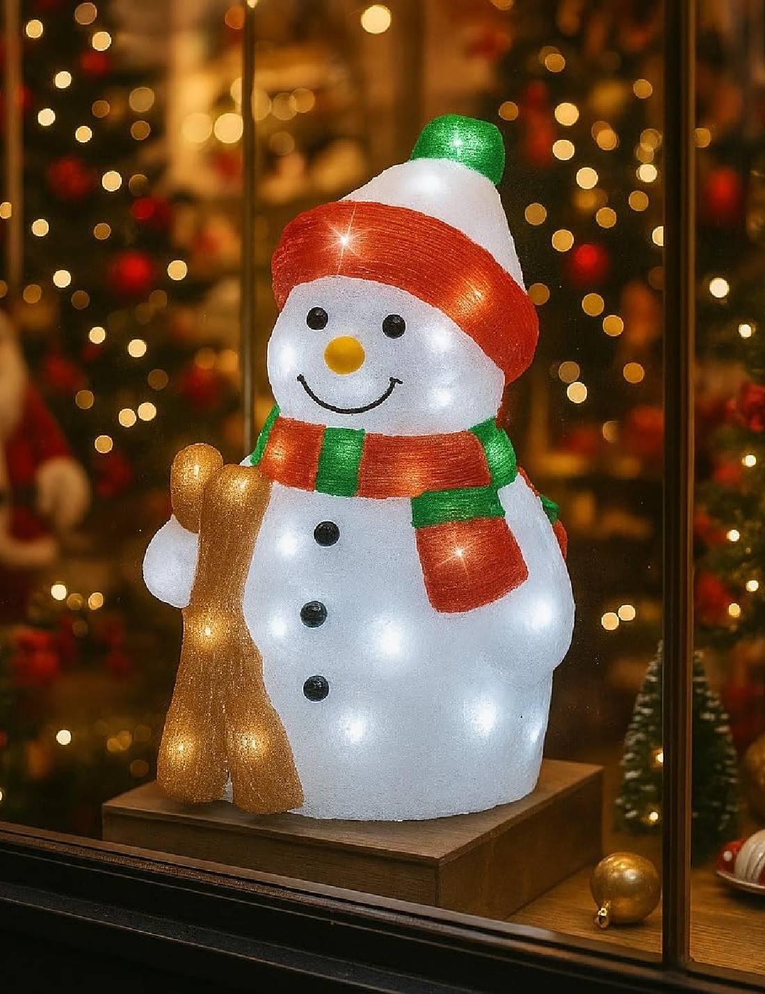 Addobbo Di Natale Luminoso Pupazzo Di Neve Con Sci 50 LED 38cm