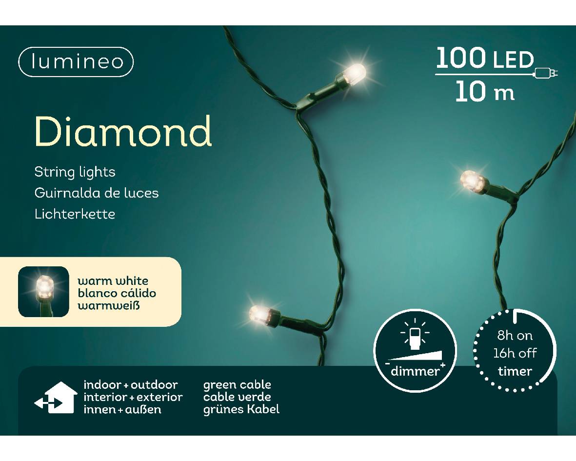 Serie Luci Natale Diamond 100 LED 10m Luce Calda