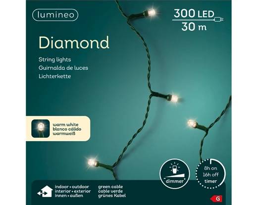 Serie Luci Natale Diamond 300 LED Bianco Caldo 30Mt