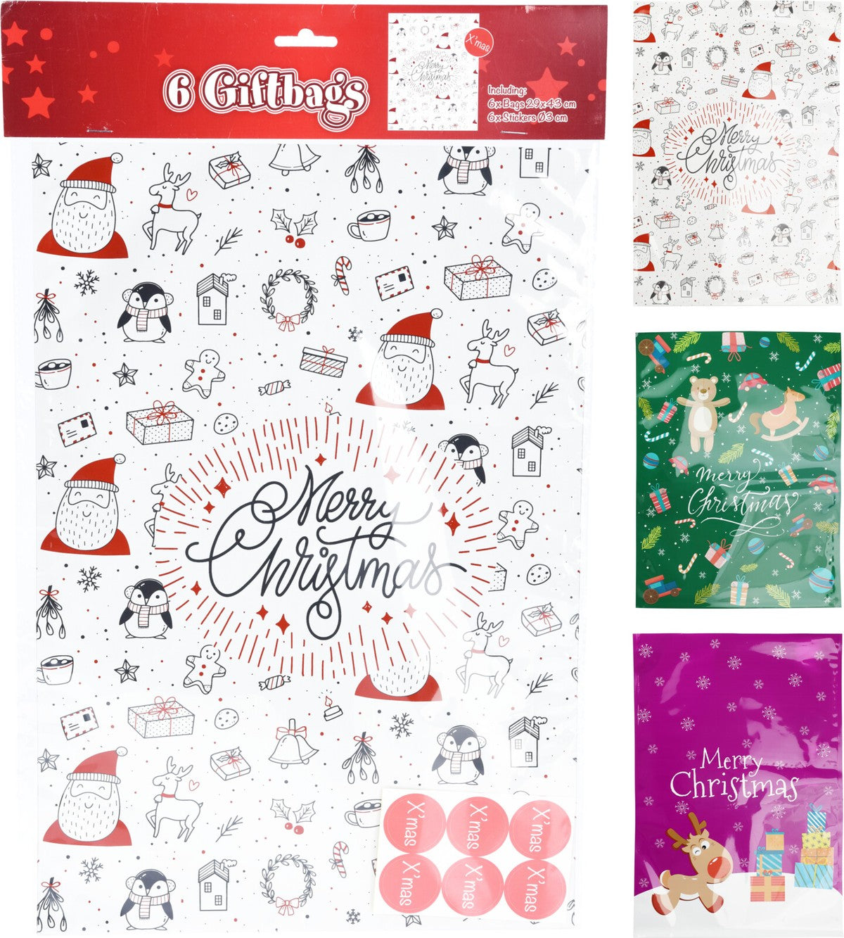 Set Di 6 Buste Regalo di Natale 39x50cm