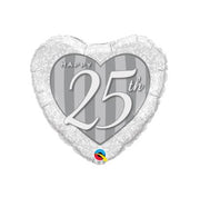Palloncino Metalfoil Argento Happy 25th 18" 46cm