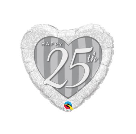 Palloncino Metalfoil Argento Happy 25th 18" 46cm