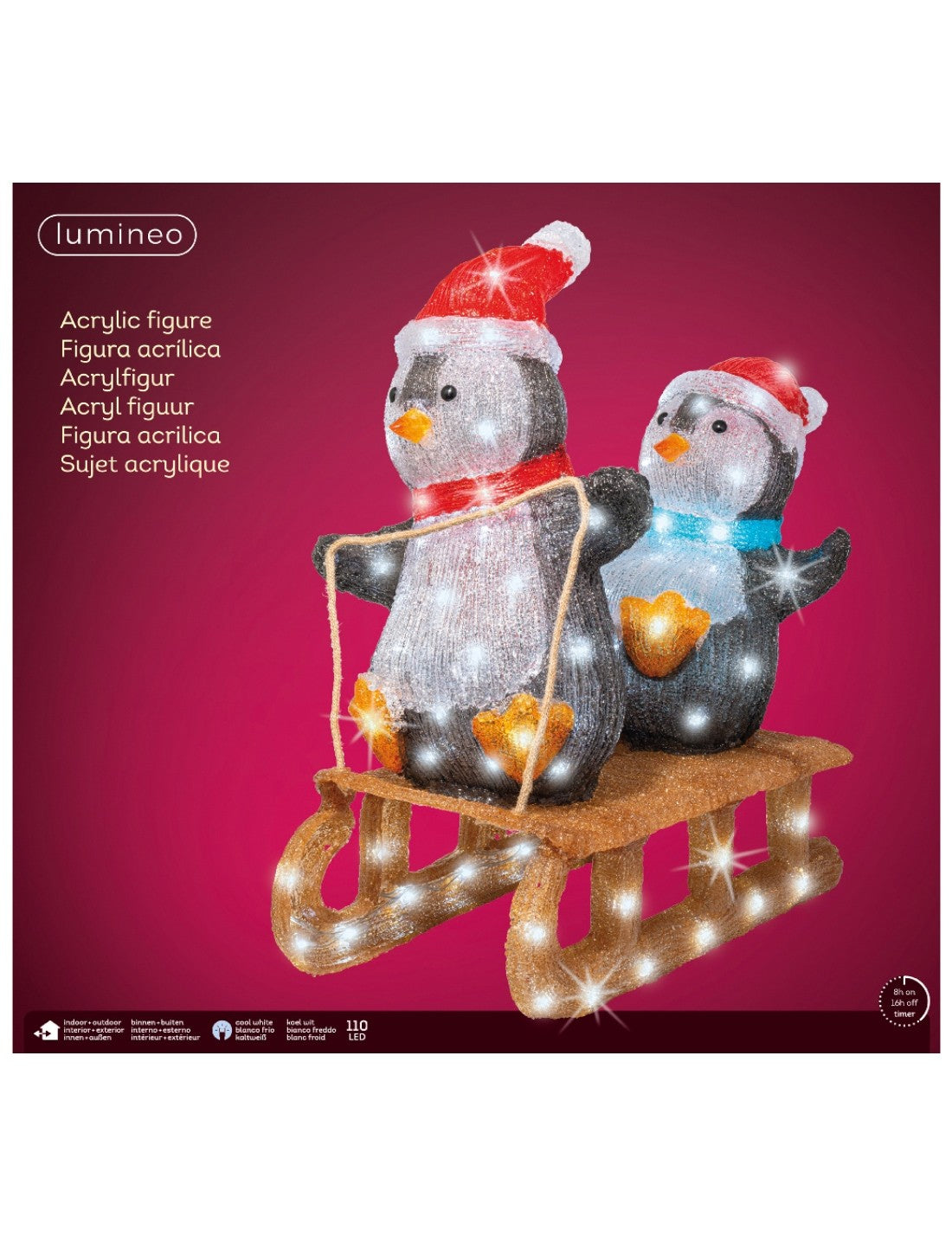 Addobbo Di Natale Pinguini Su Slitta 160 LED h56cm