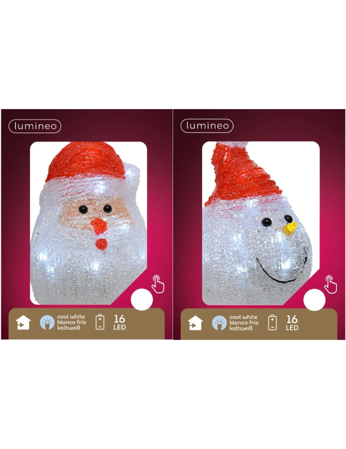 Addobbo Di Natale Luminoso Babbo Natale O Pupazzo Di Neve 16 LED 15cm Prodotto Assortito
