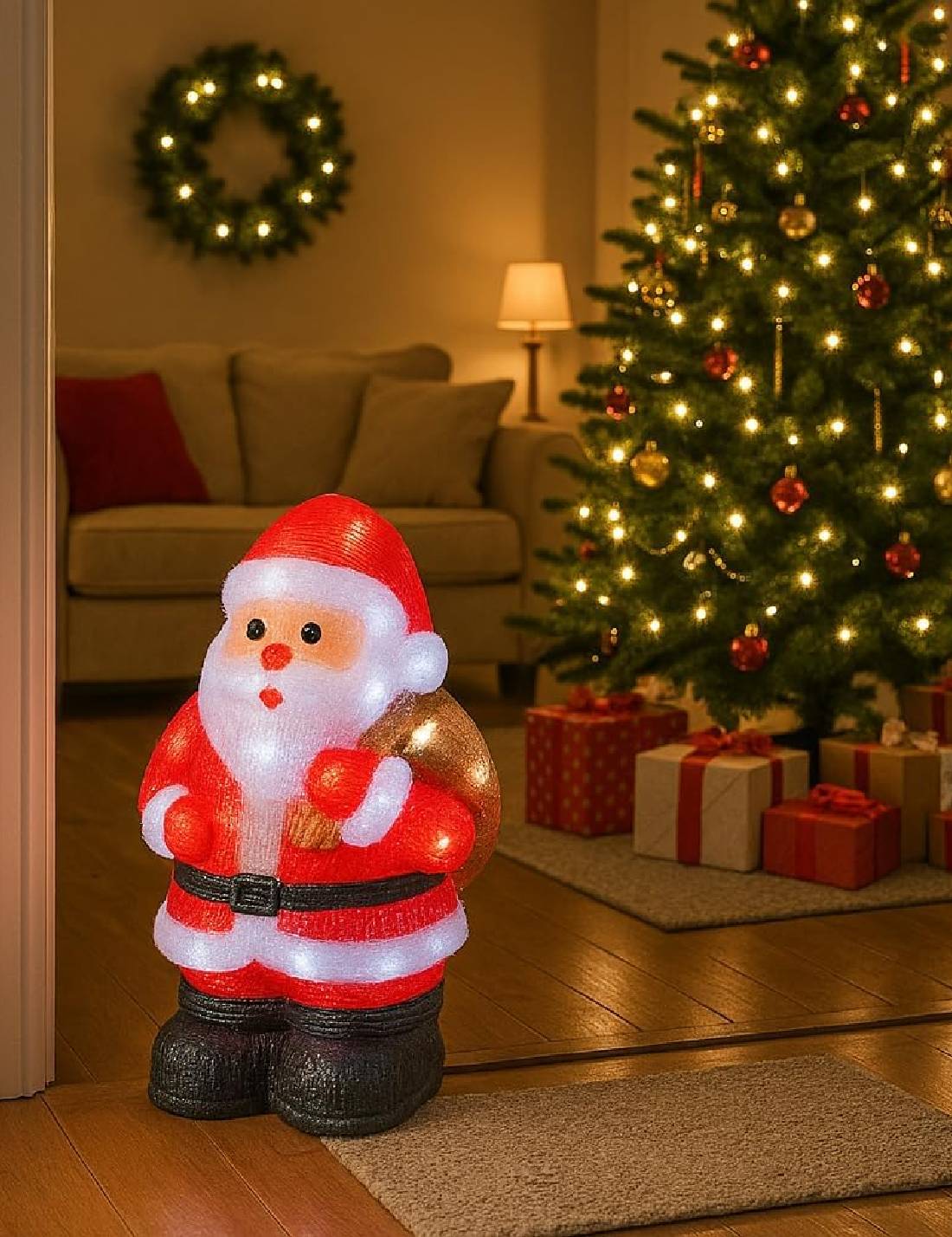 Addobbo Di Natale Babbo Natale Luminoso 30 LED 36cm