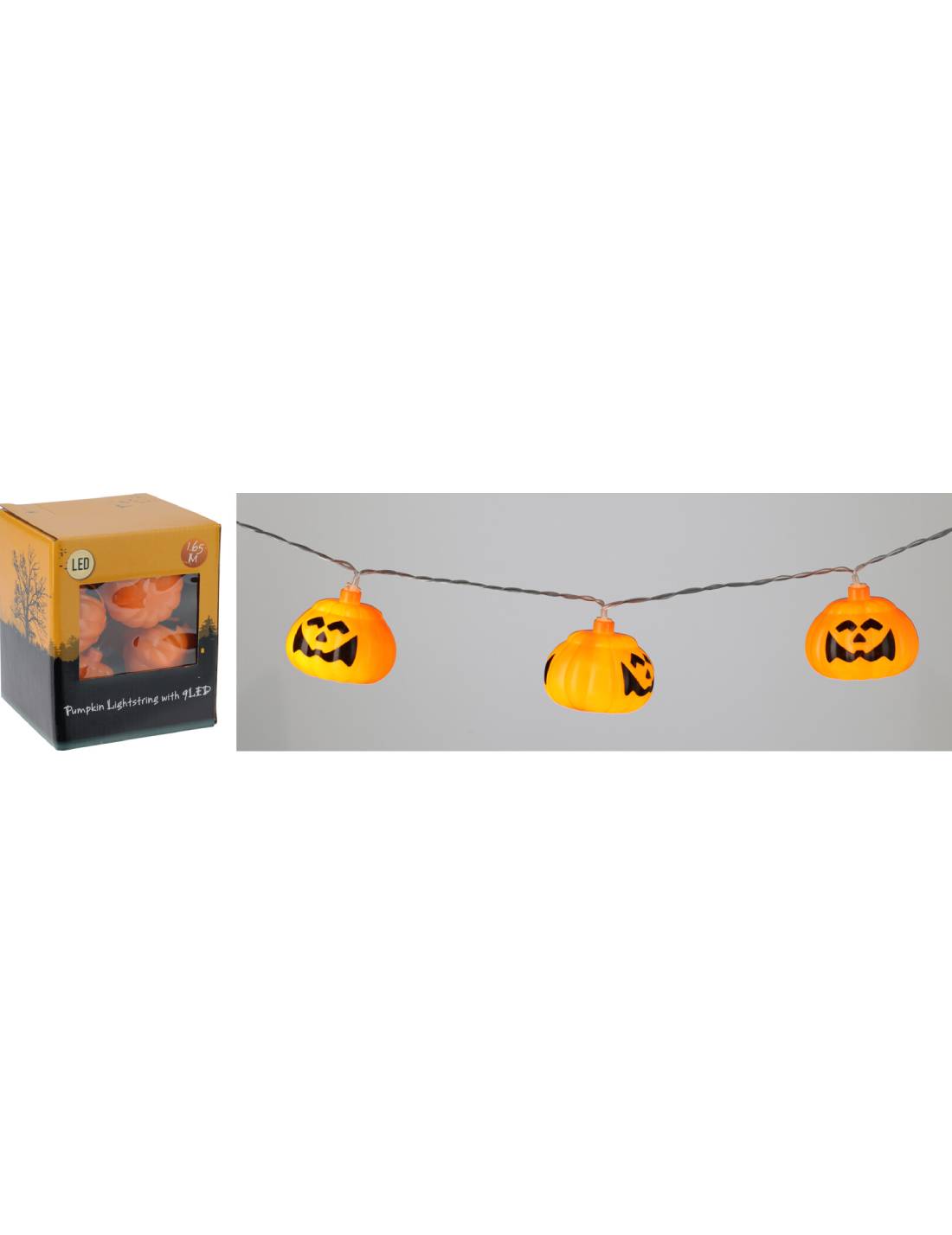 Decorazione Di Halloween Ghirlanda Luminosa Zucche 9 Luci A Batteria 165cm