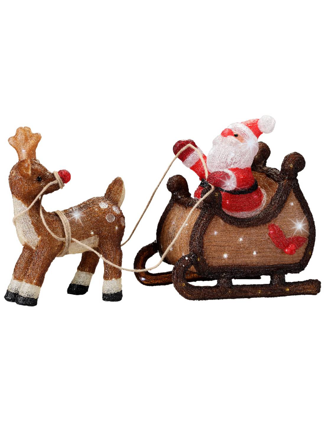 Addobbo Di Natale Luminoso Babbo Natale Con Slitta E Renna 90 LED 82cm