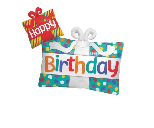 Palloncino Metalfoil Happy Birthday Pacco Regalo 39" 99cm