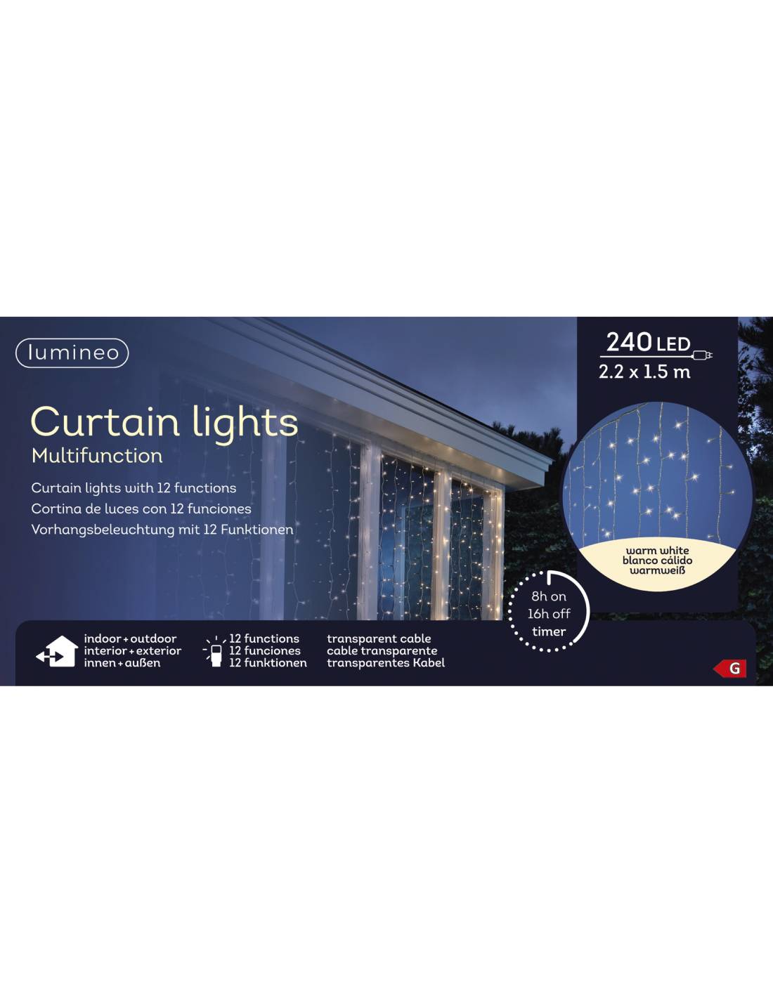Tenda Di Luci Natale Curtain Multifunzione Bianco Caldo 240 LED 2m