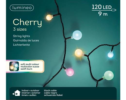 Serie Luci Natale 120 LED A Ciliegia Fisse Multicolore 9Mt