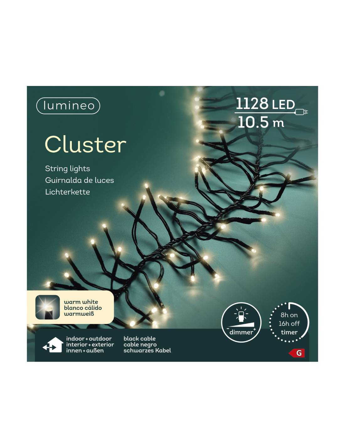 Serie Di Luci Natale Cluster Bianco Caldo 1128 LED 10m