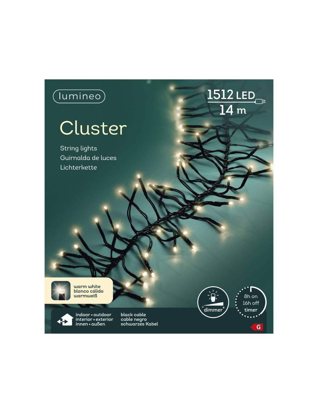 Serie Di Luci Natale Cluster Bianco Caldo 1512 LED 14m