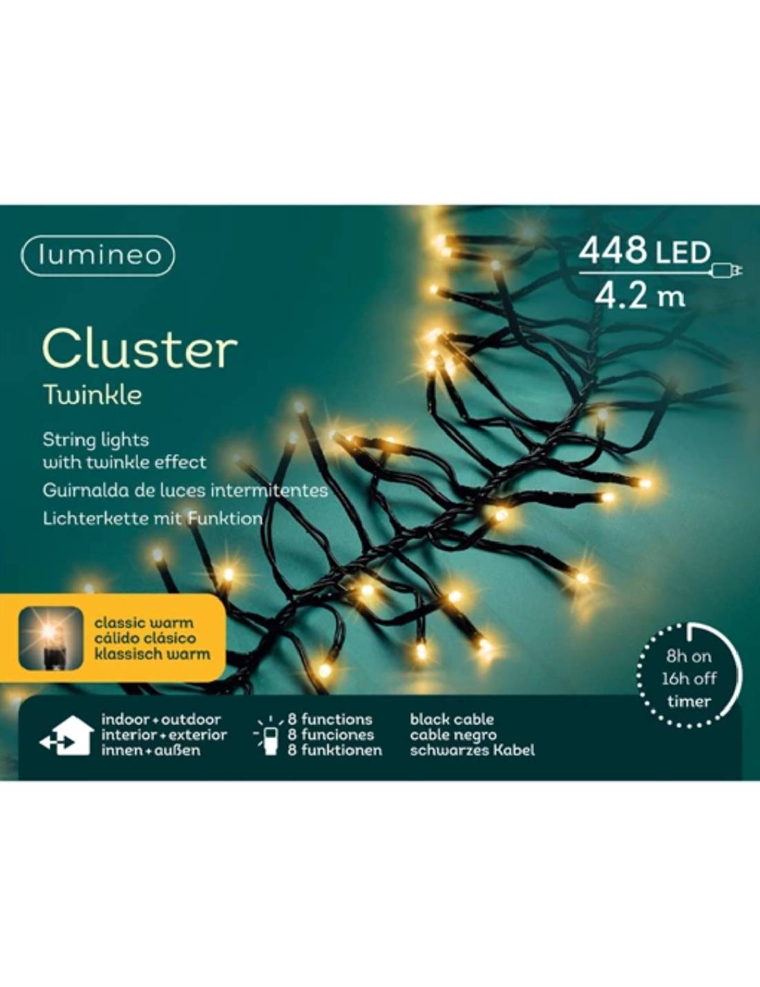 Serie Di Luci Natale Cluster Twinkle 448 LED Luce Calda 4,2m