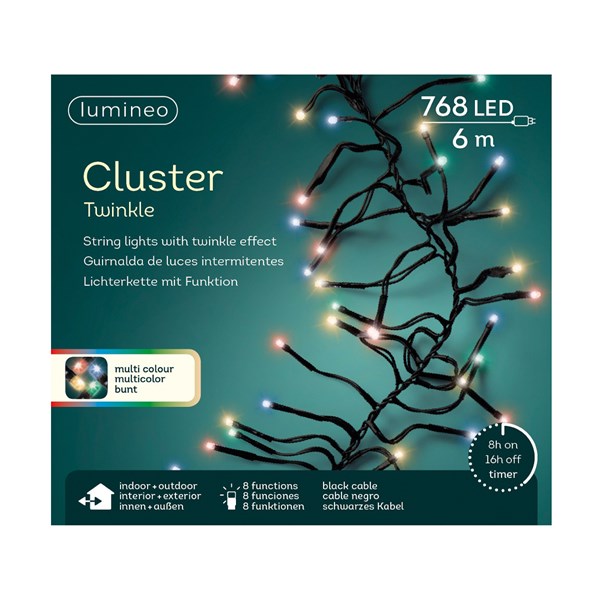 Serie Luci Natale Cluster Twinkle 768 Led 6m Multicolor
