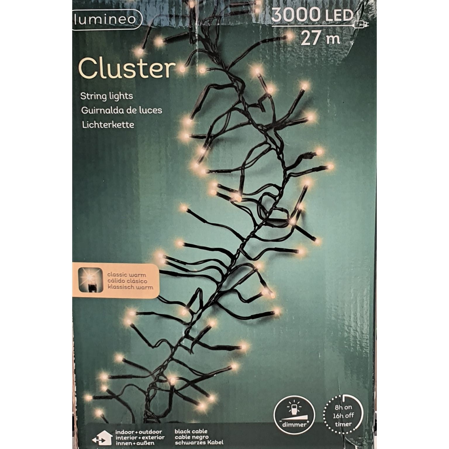 Serie Luci Per Albero di Natale Cluster 3000 LED 27M Luce Calda