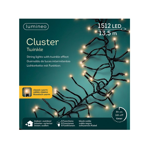 Serie Luci Natale Cluster Twinkle 1512LED 13.5M Luce Calda