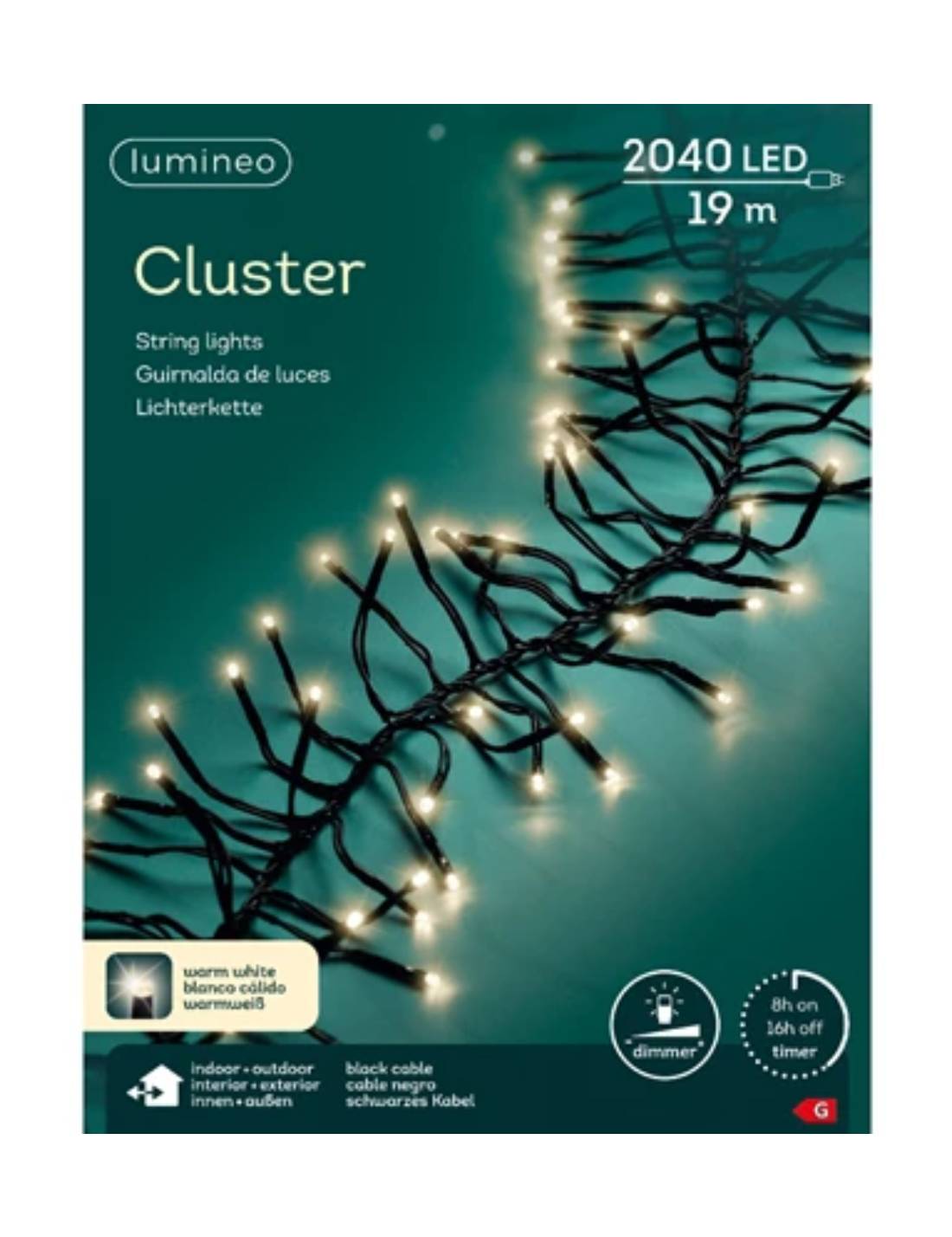 Serie Di Luci Natale Cluster Ghirlanda Luce Bianca Calda 2040 LED 19m