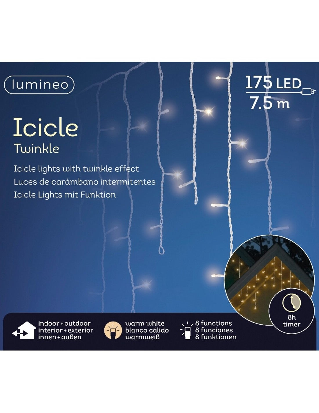 Tenda Di Luci Icicle Twinkle 175 LED Luce Calda 750cm