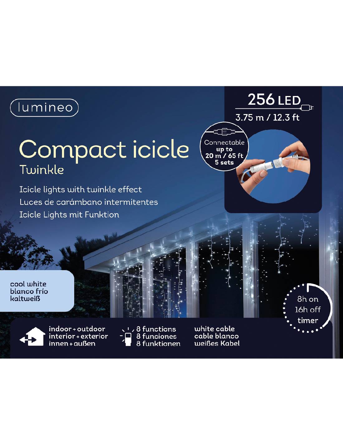 Serie Di Luci Natale Compact Icicle Twinkle Luce Bianca 256 LED 3,75m