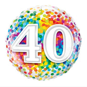 Palloncino Metalfoil Bianco 40 Anni Pois Multicolor Glitter 18" 46cm