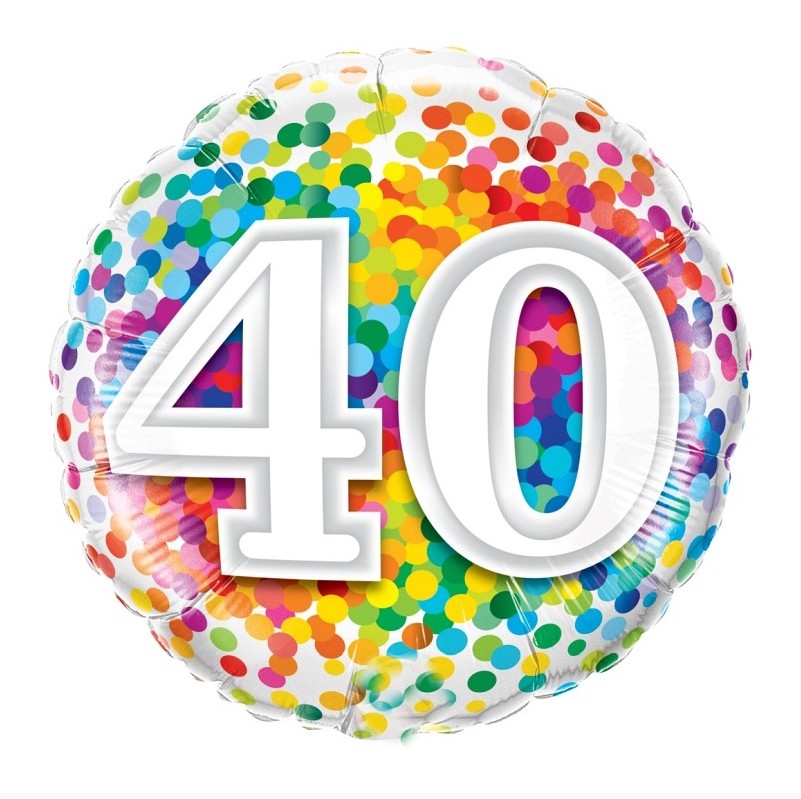 Palloncino Metalfoil Bianco 40 Anni Pois Multicolor Glitter 18" 46cm