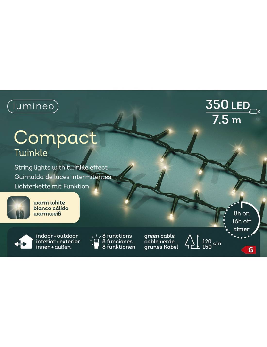 Serie Di Luci Natale Compact Twinkle Bianco Caldo 350 LED 7m