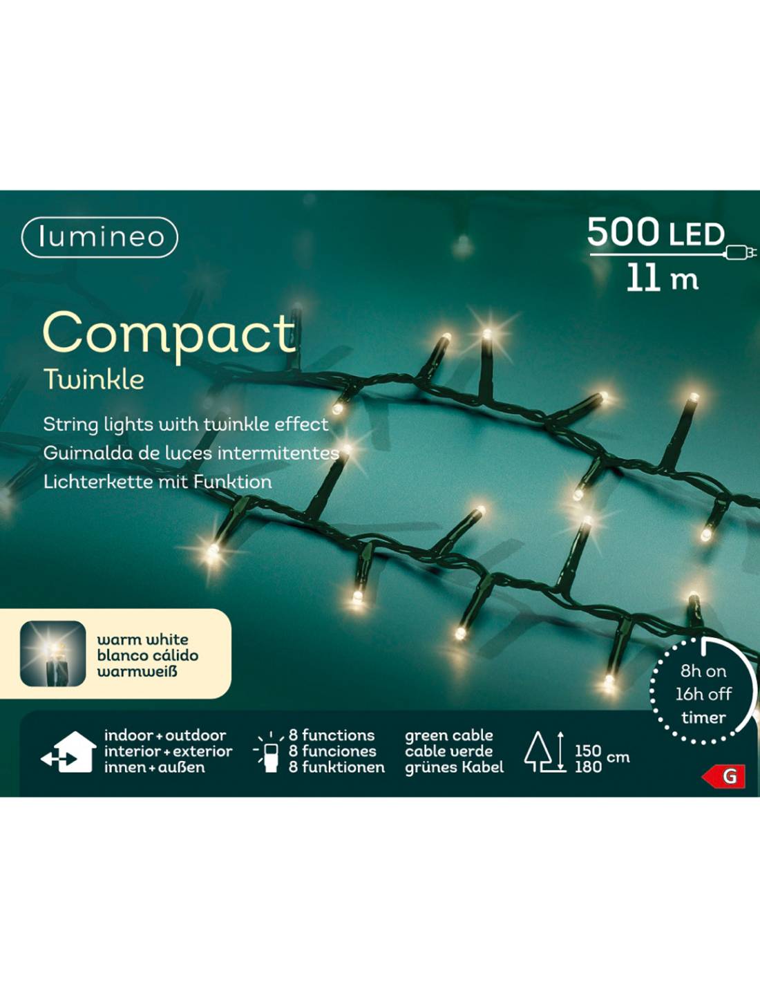 Serie Di Luci Natale Compact Ghirlanda Twinkle Bianco Caldo 500 LED 11m