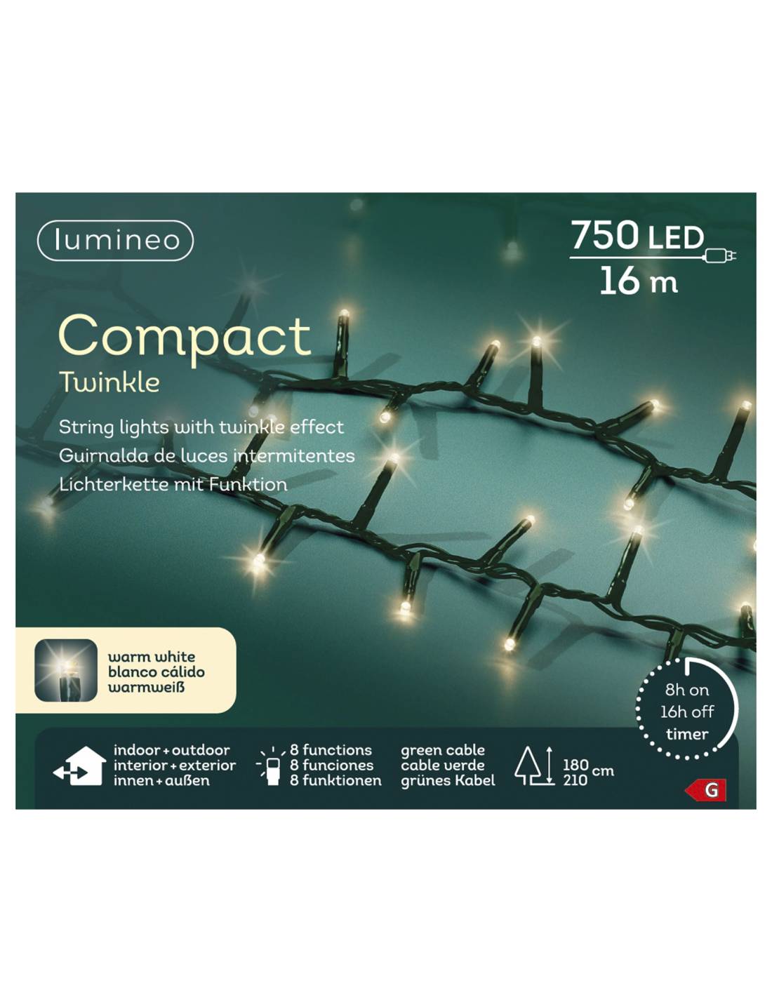 Serie Di Luci Natale Compact Twinkle Bianco Caldo 750 LED 16m