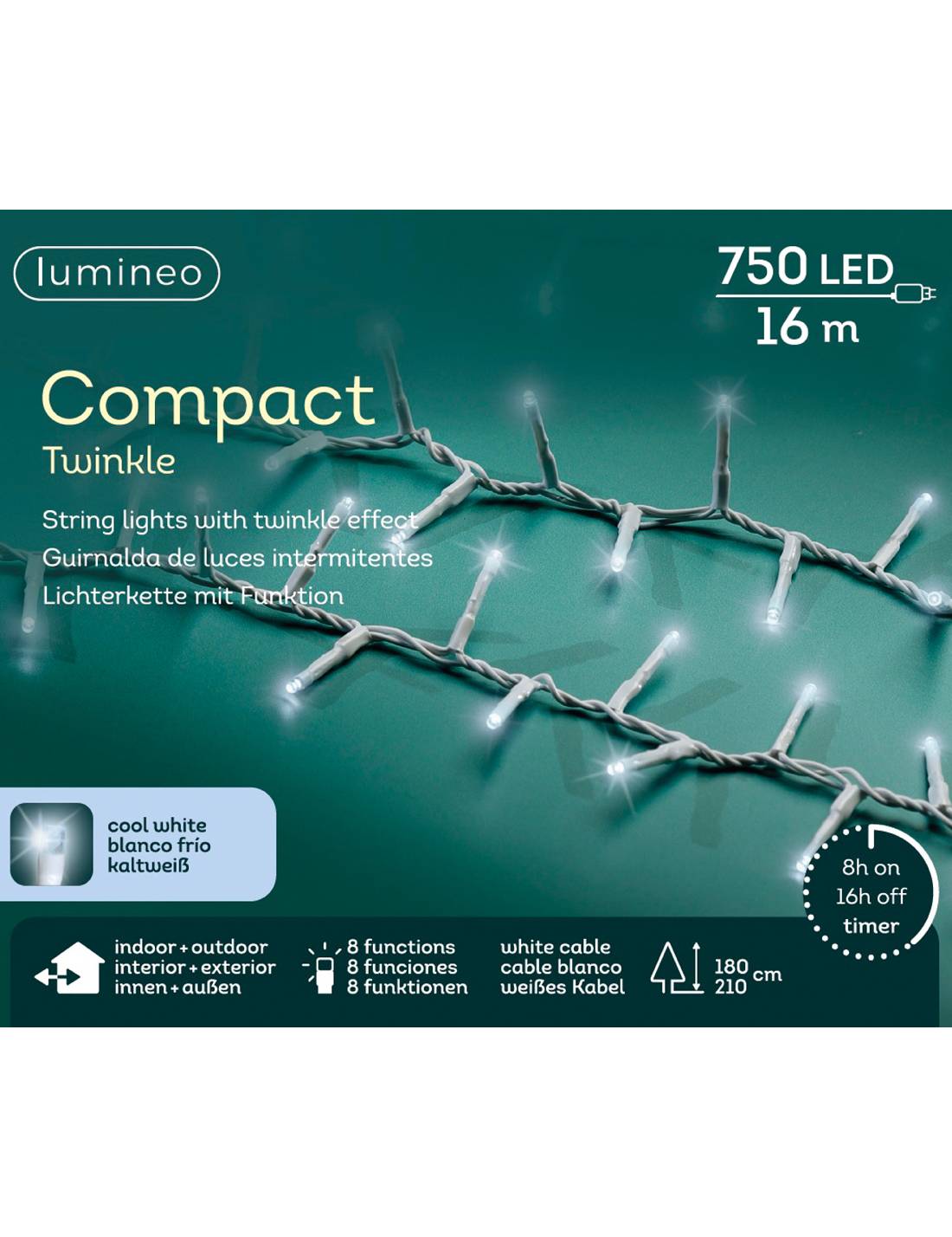 Serie Di Luci Natale Compact Ghirlanda Twinkle Bianco Freddo 750 LED 16m