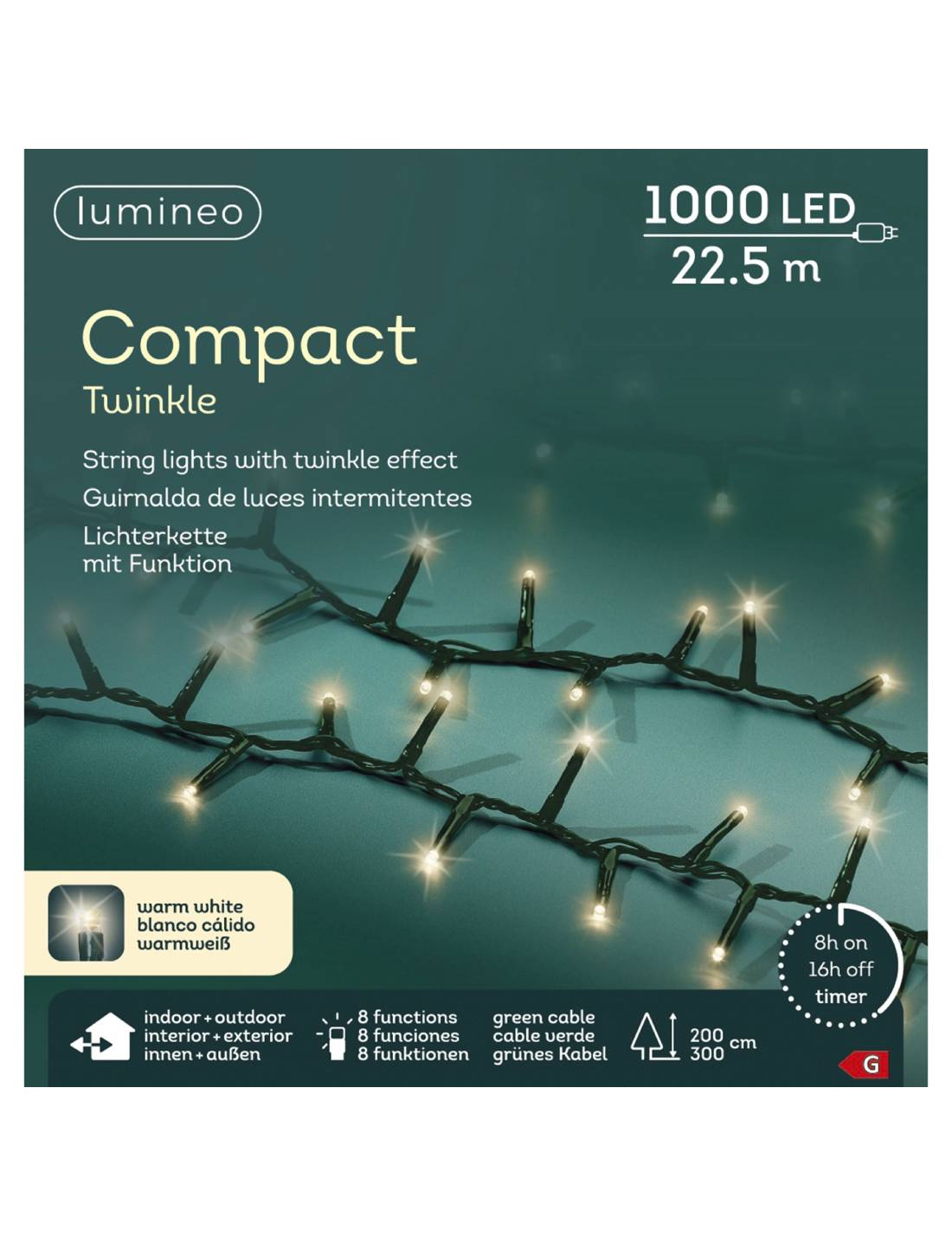 Serie Di Luci Natale Compact Twinkle Bianco Caldo 1000 LED 22m