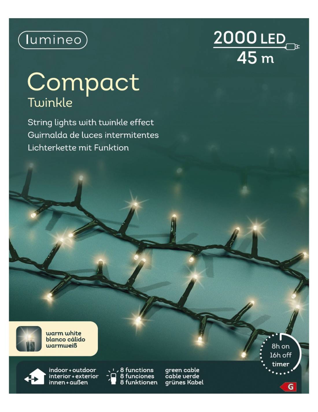 Serie Di Luci Natale Compact Twinkle Bianco Caldo 2000 LED 45m