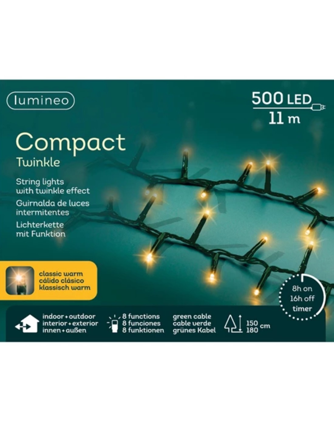 Serie Luci Natale 500 Micro Led Compact Twinkle Cavo Verde 1100cm