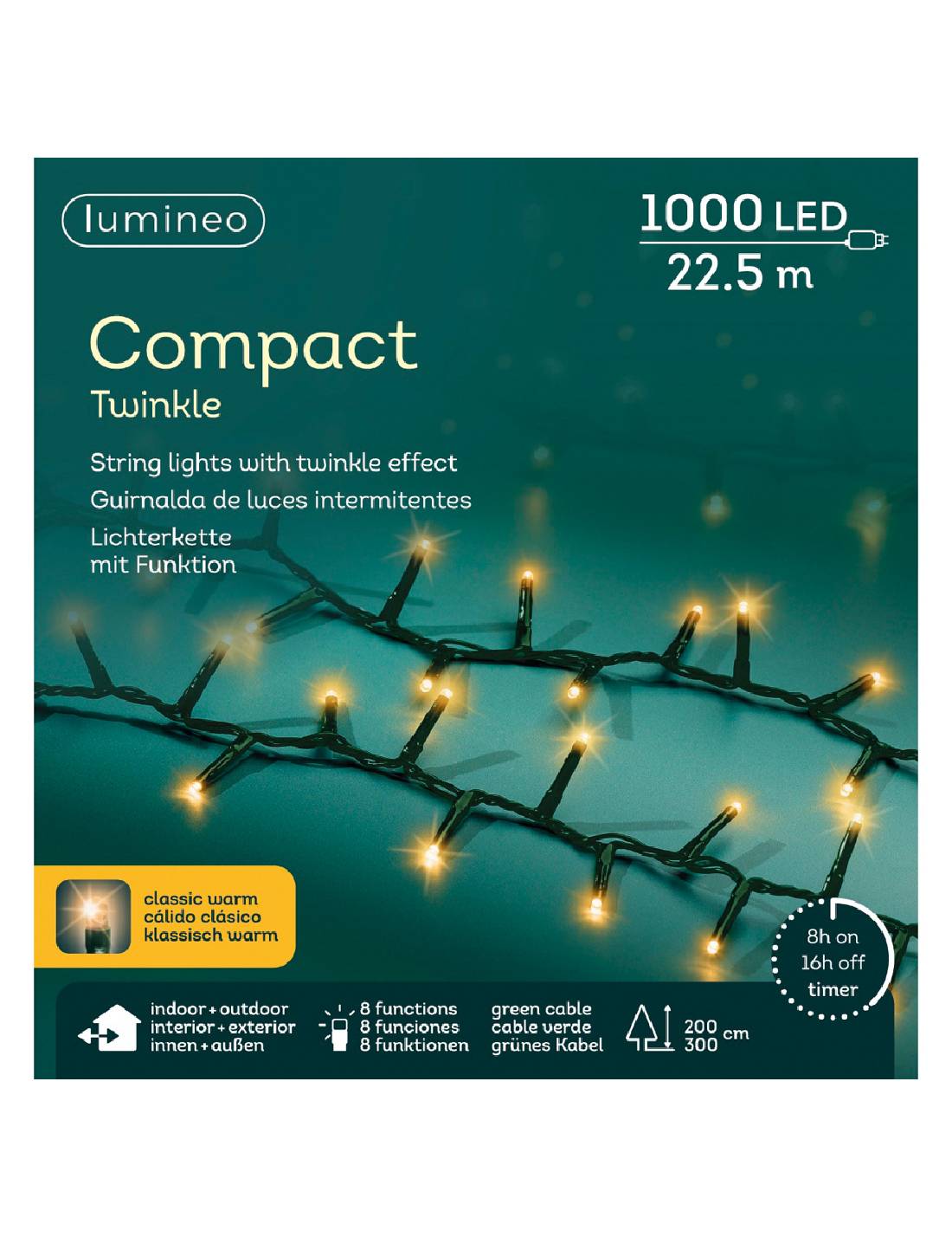Set Di Luci Natale Compact Ghirlanda Twinkle 1000 LED 22,5m