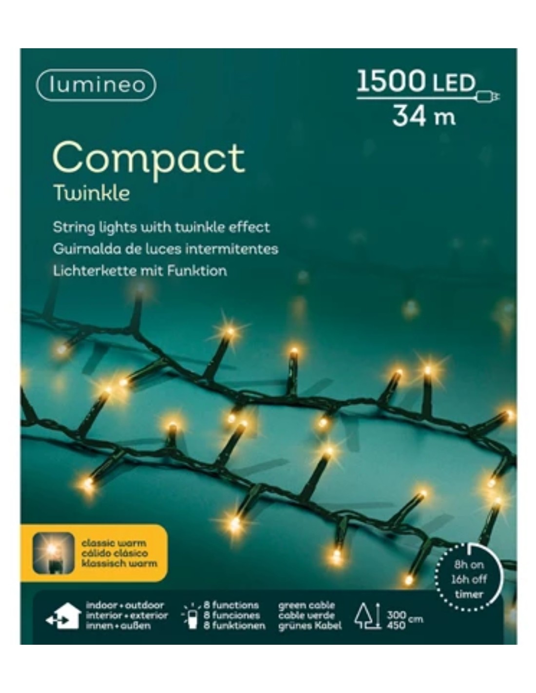 Serie Luci Natale 1500 LED Compact Twinkle Luce Bianco Caldo 34Mt