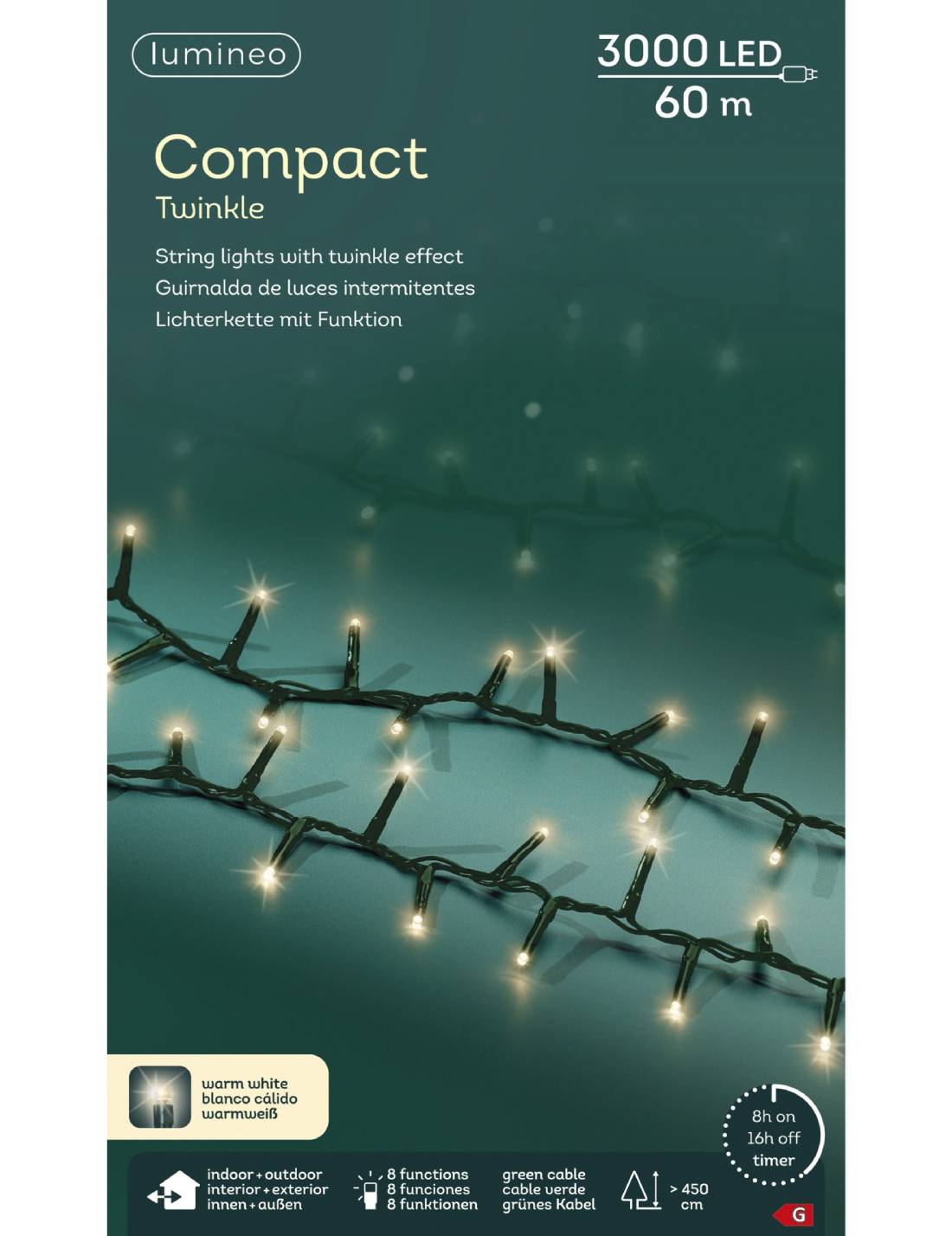 Serie Di Luci Natale Compact Twinkle Bianco Caldo 3000 LED 60m