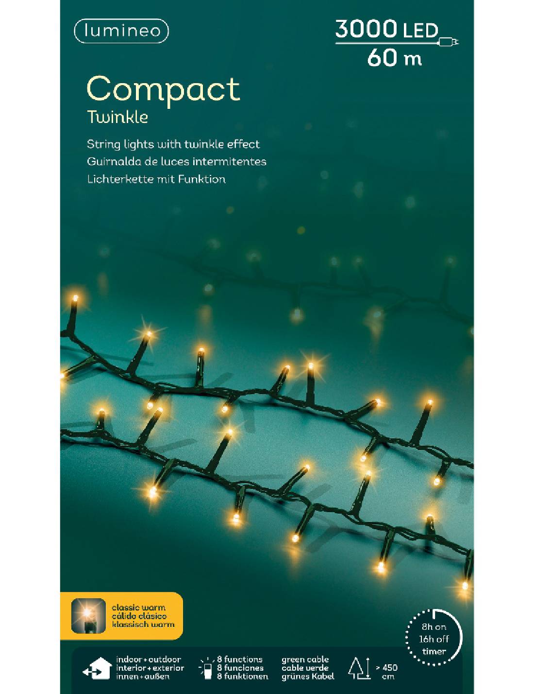 Set Di Luci Natale Compact Ghirlanda Twinkle Caldo 3000 LED 60m