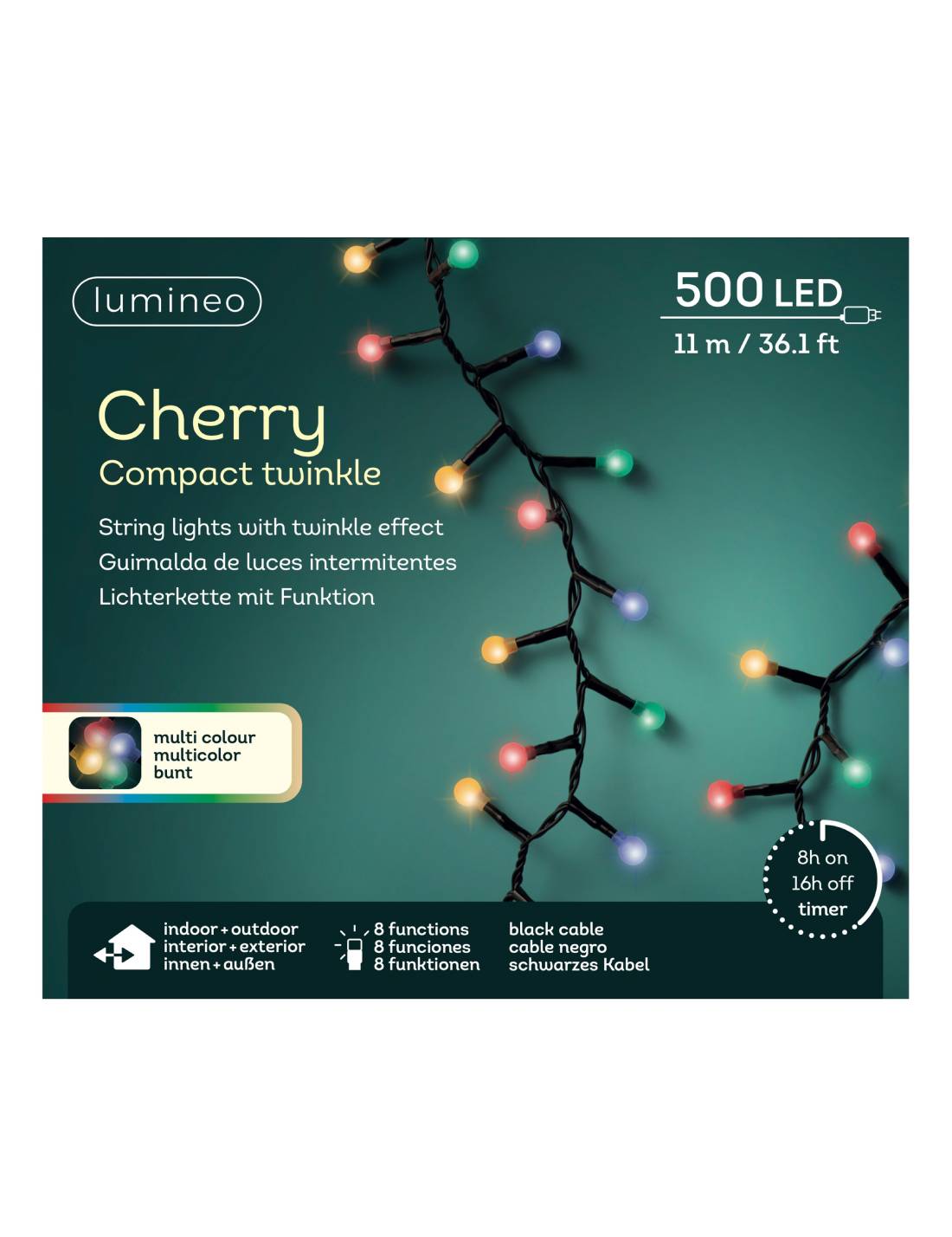 Serie Di Luci Natale Cherry Compact Twinkle Multicolore 500 LED 11m