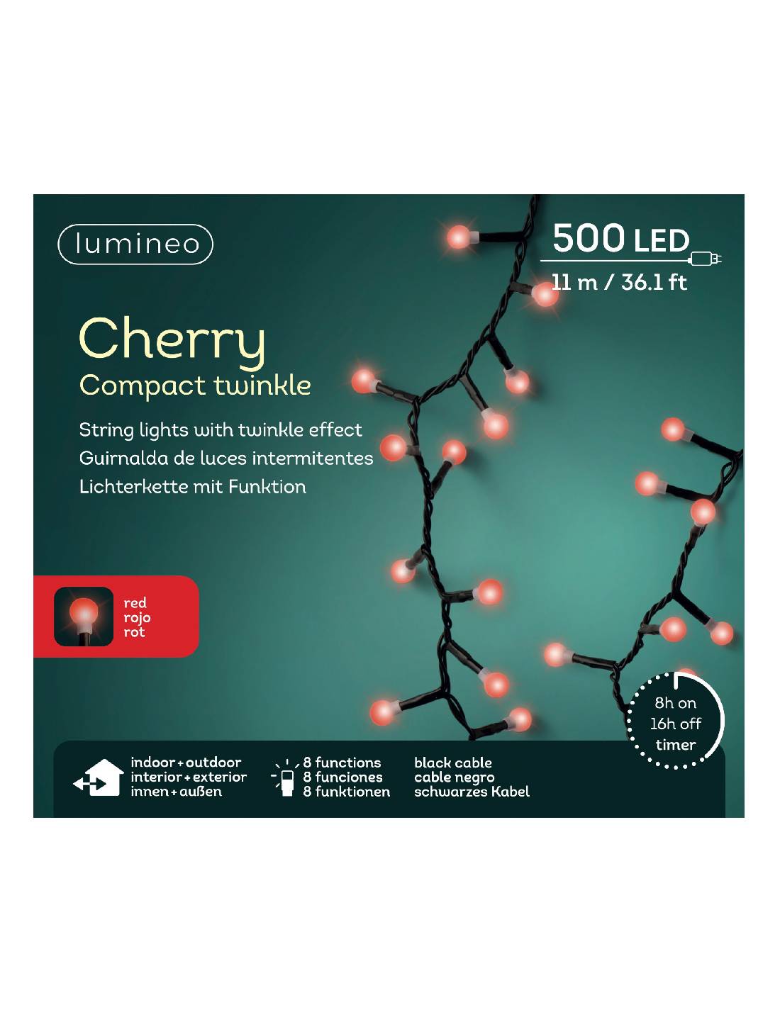 Serie Luci Di Natale Cherry Compact Twinkle Rossa 500LED 11m