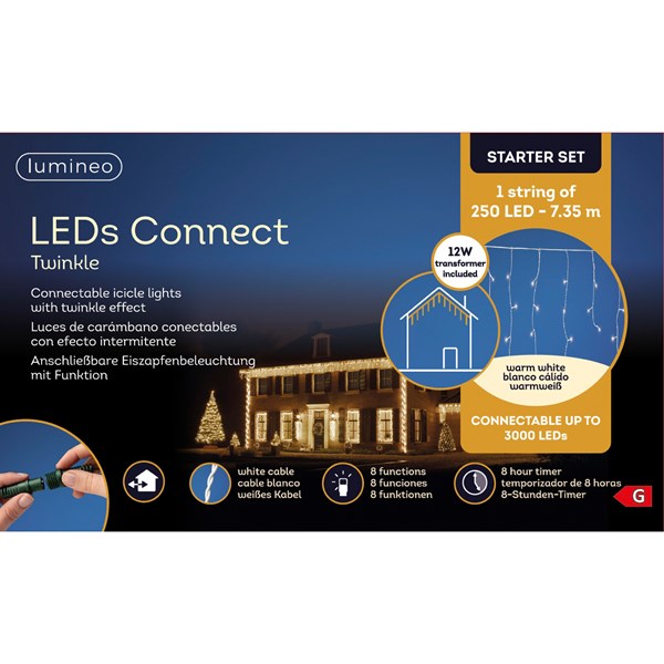 Serie Luci Natale 250 LED Connect Twinkle Luce Bianco Caldo 7,35Mt