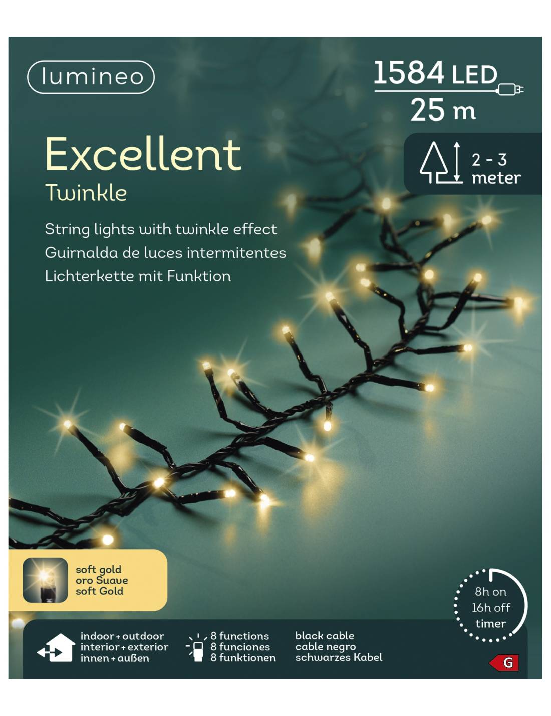 Serie Di Luci Natale Excellent Twinkle Oro Suave 1584 LED 25m
