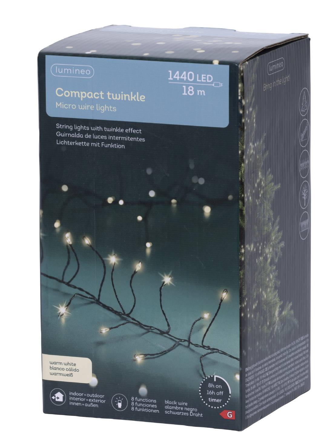 Serie Di Luci Natale Compact Twinkle Bianco Caldo 1440 Micro LED 18m