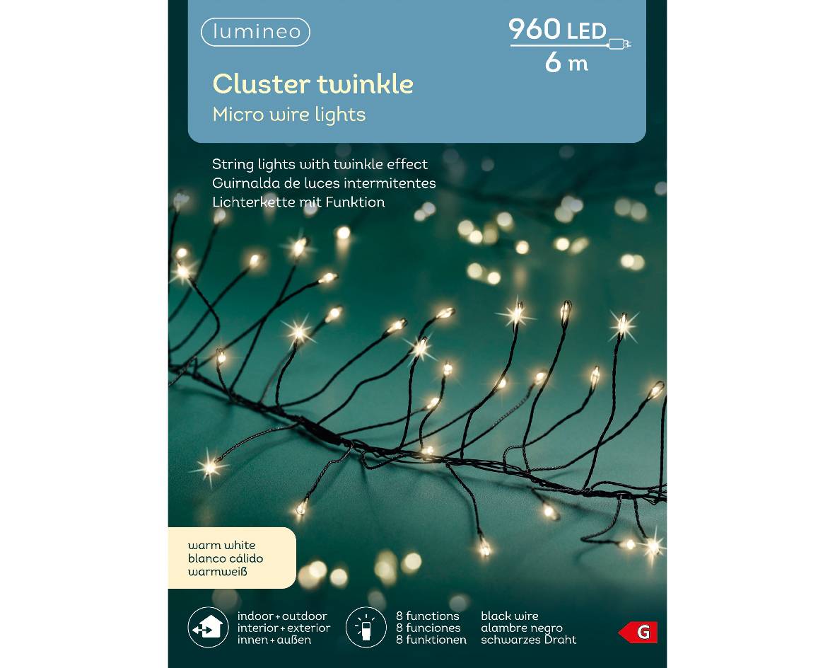 Serie Di Luci Natale Ghirlanda Bianco Caldo Con Cavo Nero 960 LED Prodotto Assortito