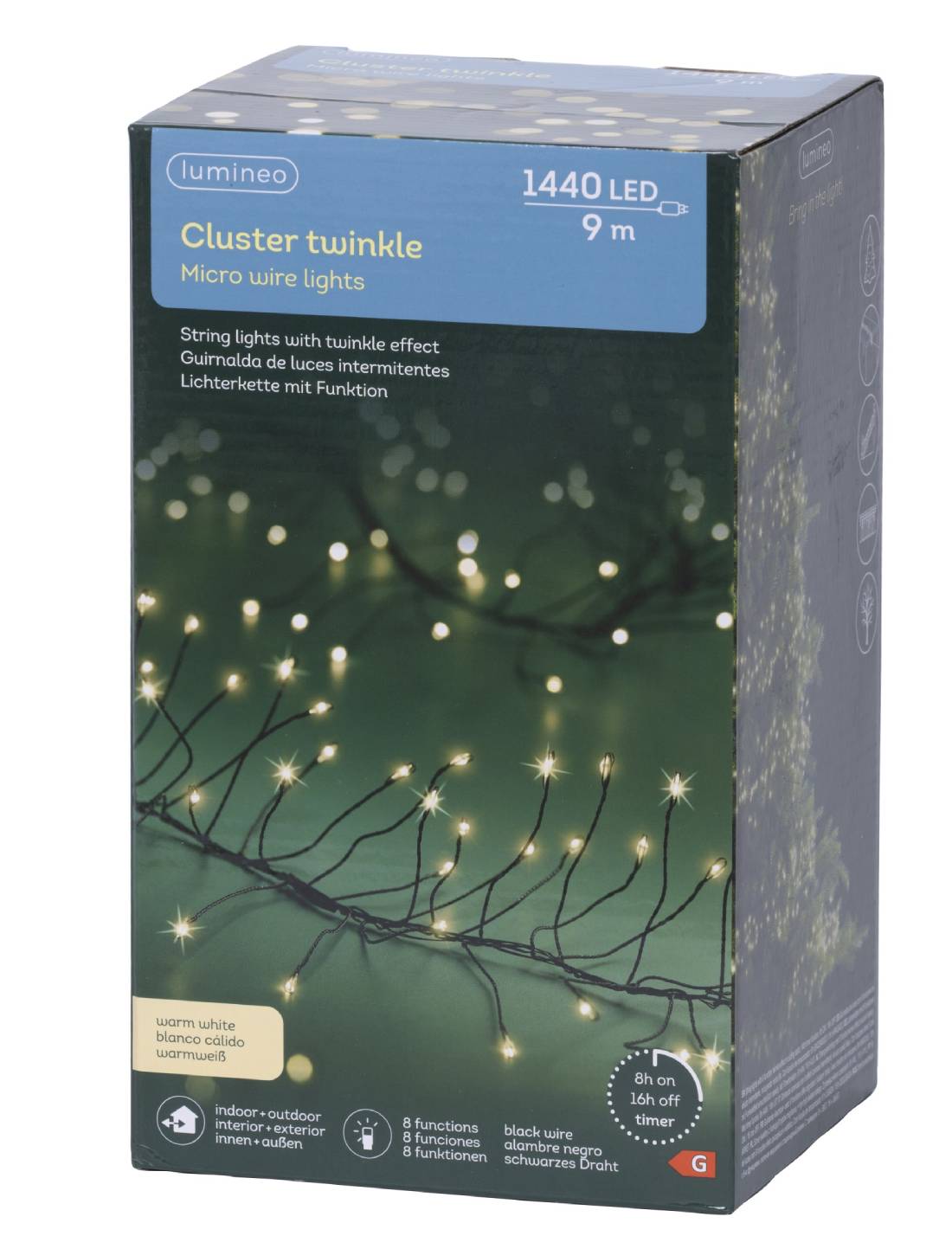 Serie Di Luci Natale Cluster Twinkle Bianco Caldo 1440 LED 9m