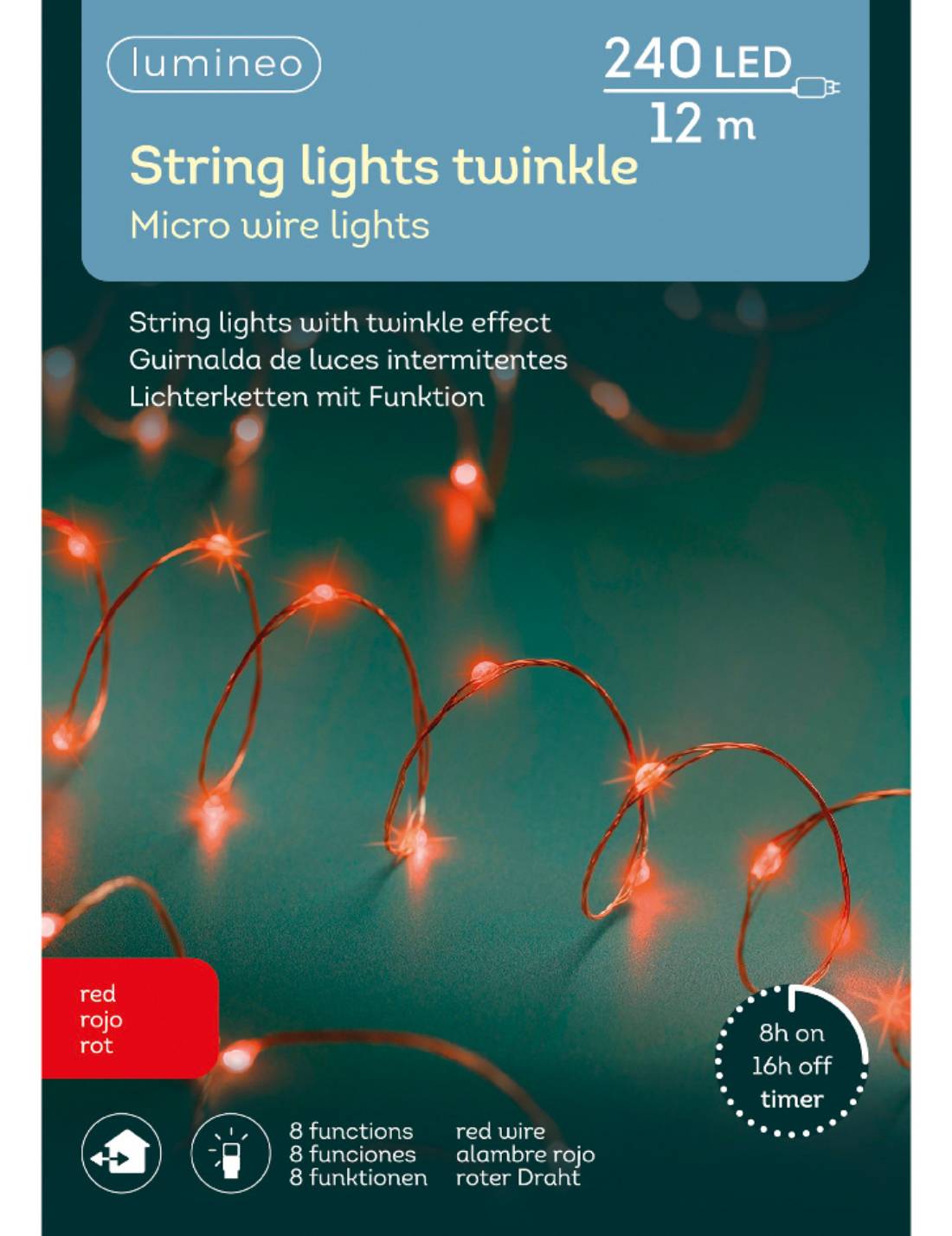 Serie Di Luci Natale Micro Ghirlanda Twinkle Luce Rossa 240LED 12m