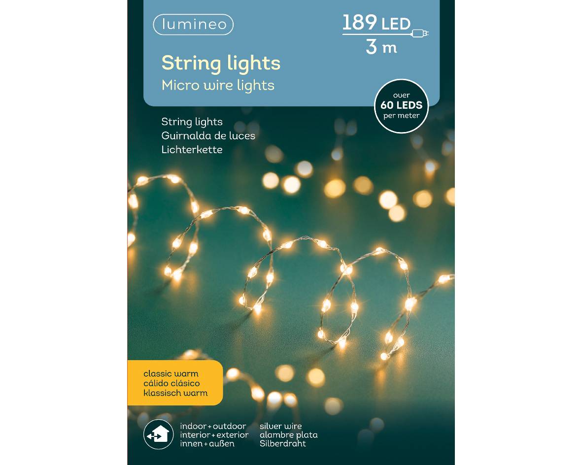 Serie Luci Natale 189 Micro-Led Extra Dense Luce Calda Uso Esterno 9Mt