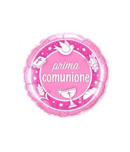 Palloncino Metalfoil Prima Comunione Rosa 18" 46cm
