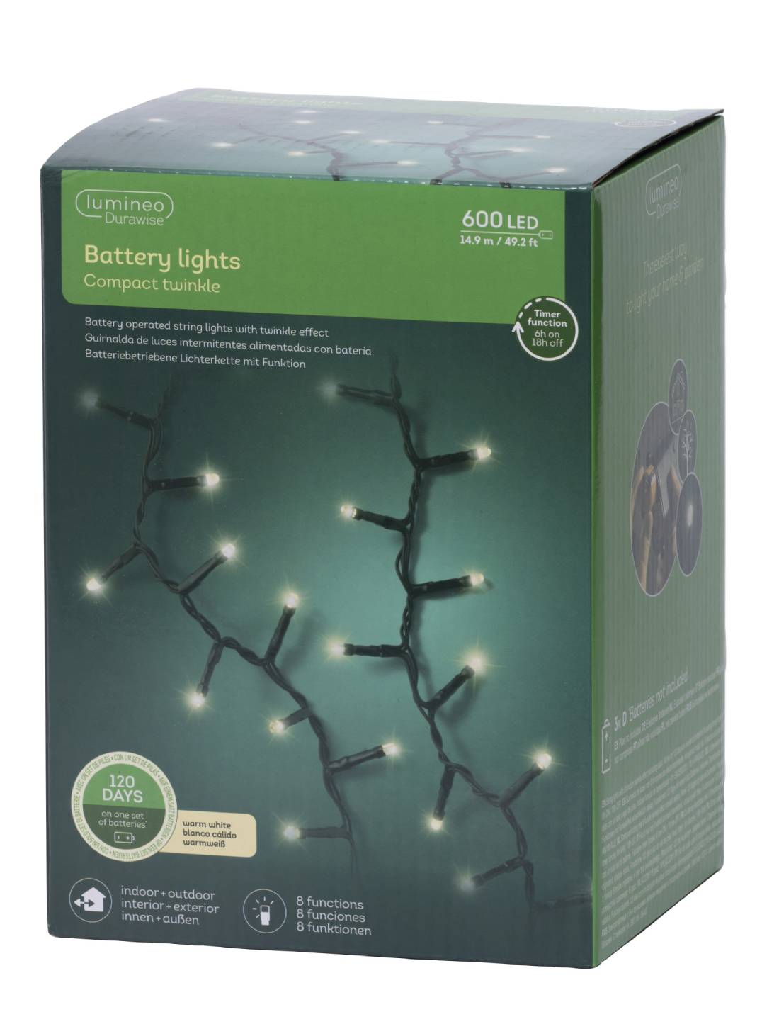 Serie Di Luci Natale Compact Twinkle Bianco Caldo 600 LED 15m