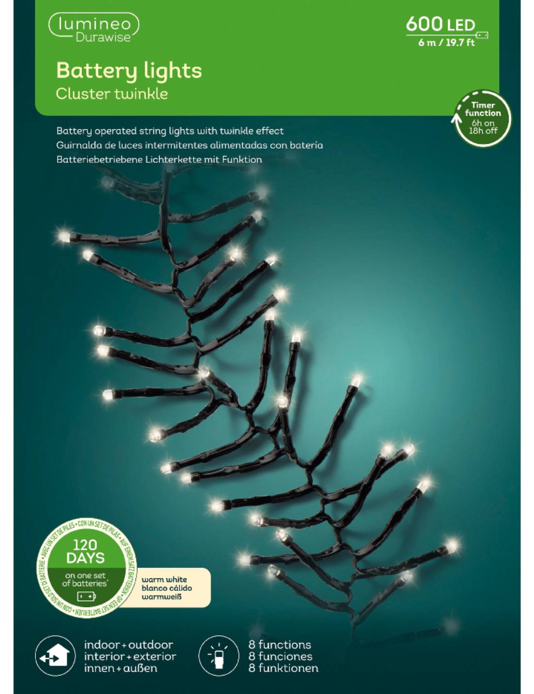 Set Di Luci Natale Cluster Twinkle Bianco Caldo 600 LED 6m