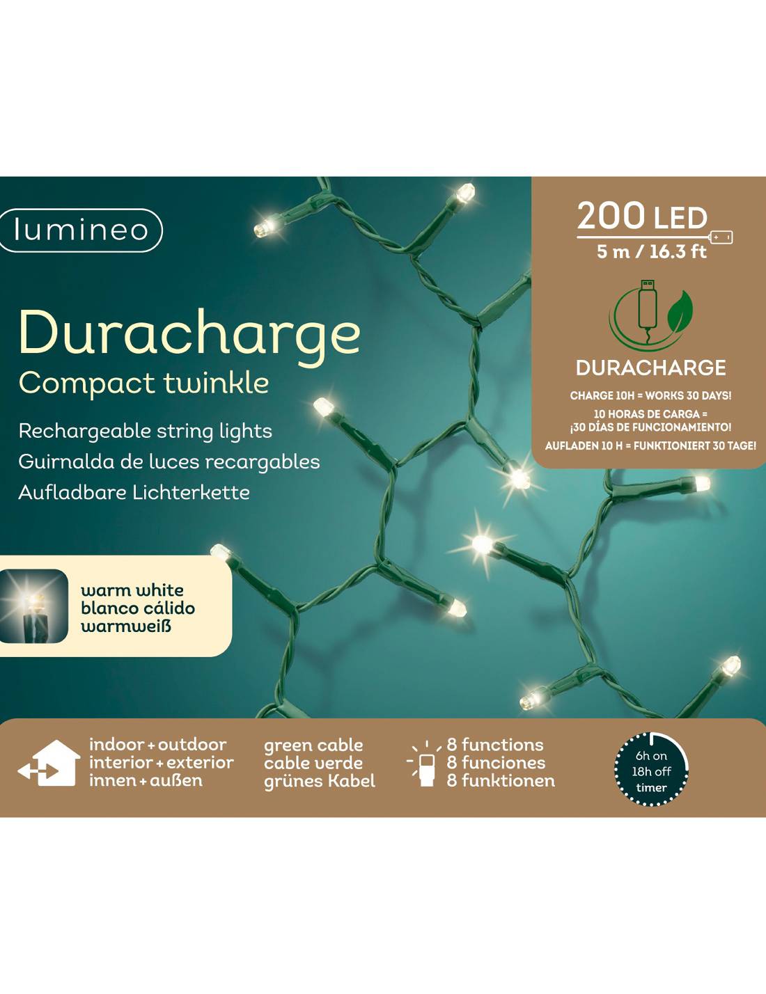 Serie Di Luci Natale Ghirlanda Duracharge Compact Twinkle 200 LED 5m
